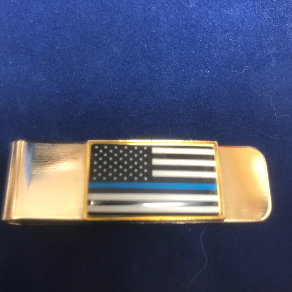 Blue Line (Police) American Flag Brass Money Clip